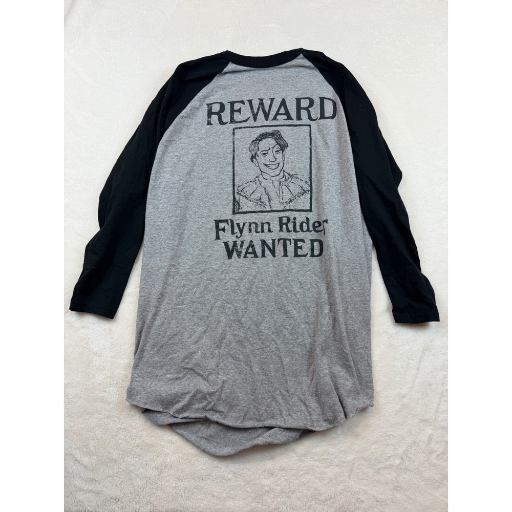Disney Cruise Line Tangled Flynn Rider Wanted Baseball Tee Gray Black XL